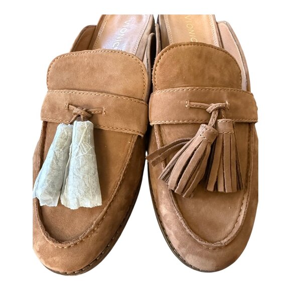 Vionic 'Reagan'  Brown Nubuck Tassled Mules NWOB Sz11 - Picture 2 of 9